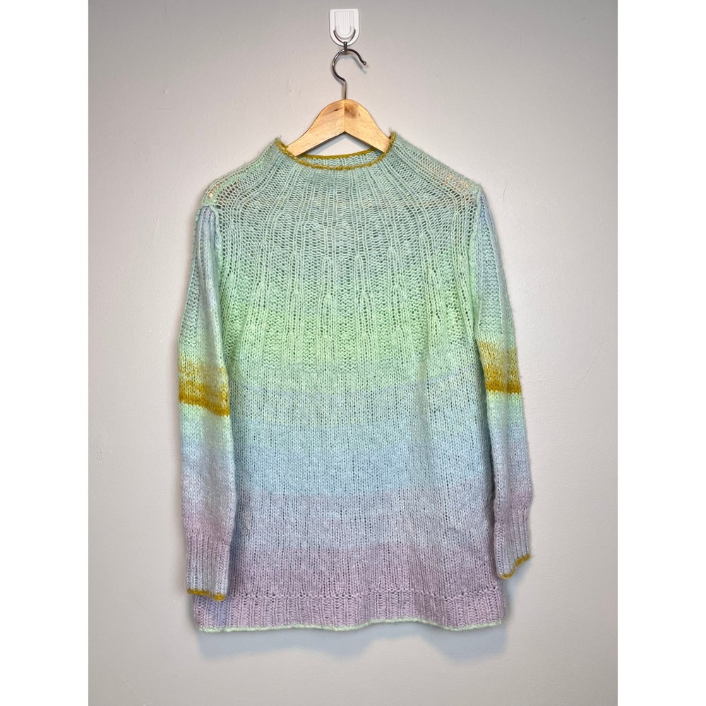 Anthropologie Ombre Pastel Knit Sweater XS Mint Blue Lavender Mustard Ribbed
